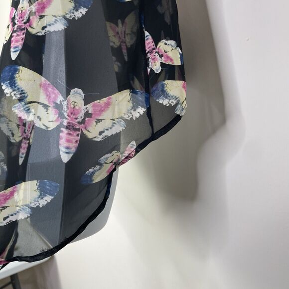 Black Sheer Butterfly Fairy Grunge Whimsigoth Flowy Oversize High Low Top Medium - Picture 7 of 9